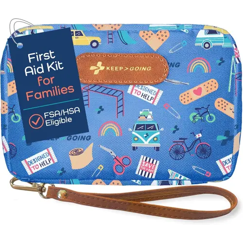 KeepGoing Travel First Aid Kit for Kids – 130 Pc. for Car, Home, Purse, Diaper Bag & Backpack with Latex-Free Bandages - Mini First Aid Kit Travel Size TSA-Approved