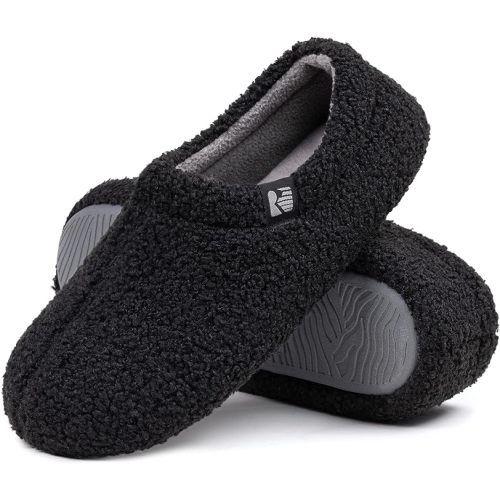 RockDove Women's Teddy Fleece Closed Back Indoor Slipper - 9-10 - Black