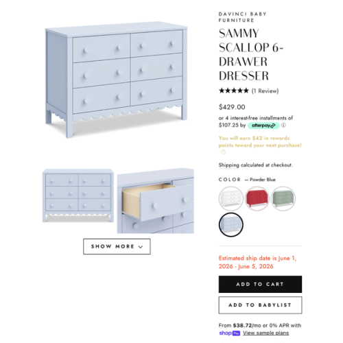 Sammy Scallop 6-Drawer Dresser