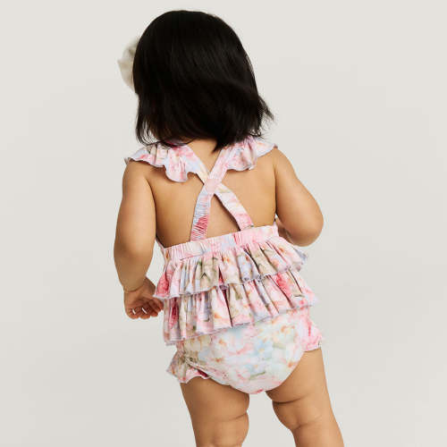 Rose Dreams Ruffled Strap Bubble Romper