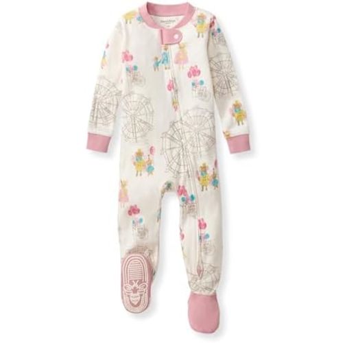 Burt's Bees Baby Baby Girls Sleeper Pajamas, 100% Organic Cotton, One-piece PJs, Diagonal Zip Up Jumpsuit, Snug Fit Footie