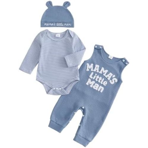 Baby Boy Clothes Long Sleeve Romper and Overalls with Hat Going Home Outfit