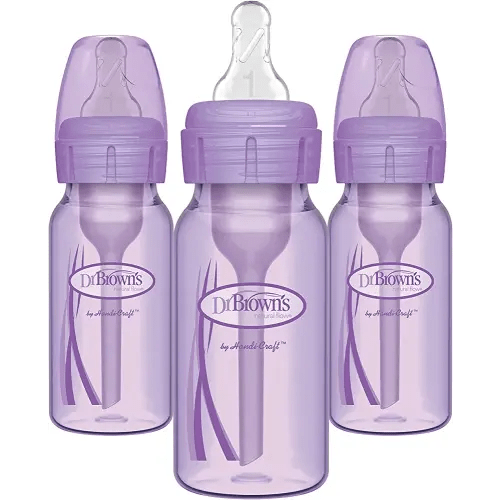 Dr. Brown’s Natural Flow® Anti-Colic Options+™ Narrow Baby Bottle, Lavender, 4oz/120mL, with Level 1 Slow Flow Nipple, 3-Pack