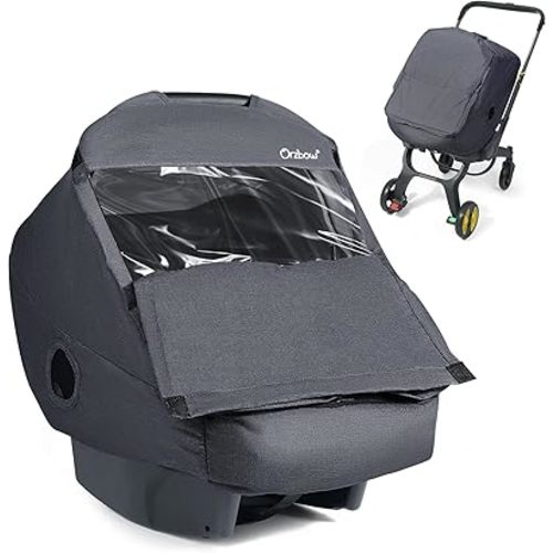 Car Seat Rain Cover with Clear Peep Window, Universal Car Seat Cover Baby with Zipper Door and Side Ventilation, All-Round Snow, Wind & Rain Canopy Waterproof Cover, Machine Washable, Grey
