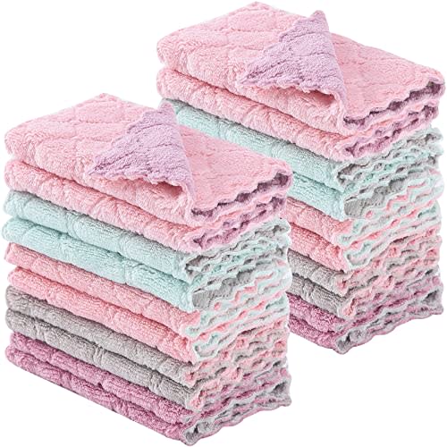 GADIEDIE 20 Pack Kitchen Dish Cloths Dish Towels,Super Absorbent Coral Fleece Cloth,Premium Cleaning Cloth,Nonstick Oil Washable Fast Drying Dish Rags for Clean Table,Dish,Glass（5Colors 6"x10"）