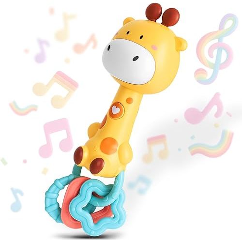 Baby Toys for 6-12-18 Months Toddlers,Baby Essentials Music Rattle Teether Giraffe Sensory Chew Rubber 1st Birthday Gift for 6-18 Months 1+ Year Old Boys Girls（Giraffe）