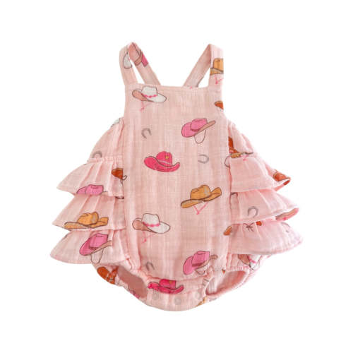 Western Pink / Muslin Ruffle Sunsuit