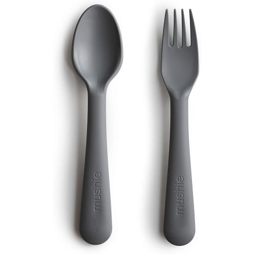 mushie Flatware Fork and Spoon Set For Kids | Made in Denmark (Smoke)