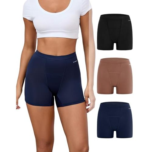 INNERSY Women's Boxer Briefs High Waisted Boy Shorts Underwear 3-Pack | Leakproof Mesh Panties, Anti-Chafing, for Menstrual and Postpartum Protection