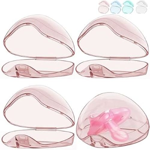 Pacifier Case,4 Pack BPA Free Pacifier Holder Case,Transparent Container Box for Baby Binky（Not Included,Essential Pacifier Accessories,Alway Keep Paci Clean,Easy to Clean(Pink)