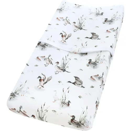 LifeTree Muslin Changing Pad Cover for Baby Girls Boys, 70% Viscose from Bamboo and 30% Cotton, 16"x32" Diaper Change Table Pad Covers, Soft Changing Pad Sheets, MallardDuck Pattern
