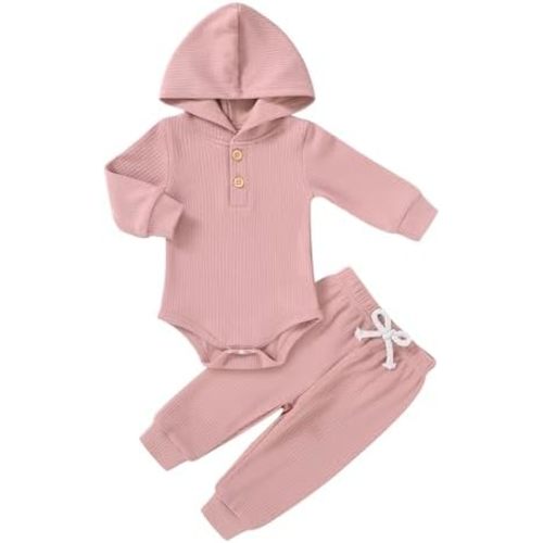 YOUNGER TREE Newborn Baby Boy Girl Clothes Hooded Long Sleeve Romper Pants Set Solid Ribbed Infant Fall Winter Outfits