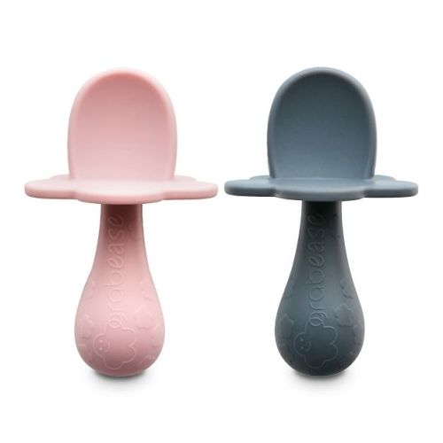 Grabease Baby Silicone Spoon, Set of 2 for Baby-Led Weaning & First Stage Self-Feeding; Set of 2 (Blush, Gray)