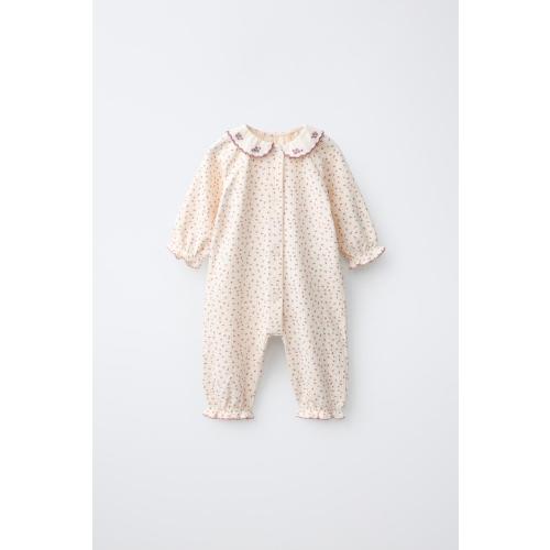 FLORAL TEXTURED JUMPSUIT WITH EMBROIDERED COLLAR - Pastel pink | ZARA United States