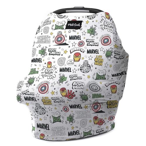 Milk Snob Original Marvel 5-in-1 Baby Cover, Breastfeeding, Car Seat, Carrier, Stroller, High Chair, Shopping Cart, Canopy, Baby Shower Gifts, Nursing Top, Breathable Fabric For Summer (Mighty Heroes)