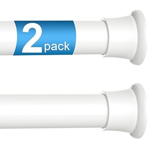 Spring Tension Rods 24-46 Inch, 2Pcs White Adjustable Tension Curtain Rod, Spring Curtain Rods No Drilling Expandable Pressure Spring Tension Rods for Curtains, Closet, Kitchen, Doorway
