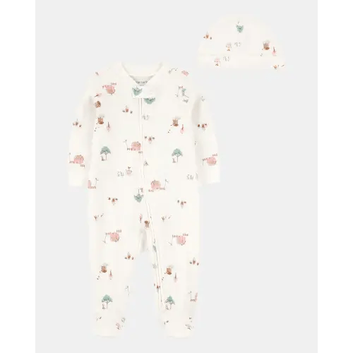Baby 2-Piece Barn Print 2-Way Zip Sleep & Play & Headwrap Set - Ivory | Carter's