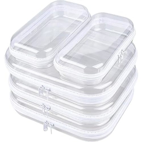 5-Pack Clear Hard Shell Zipper Case With Lids – 3 Large and 2 Small Clear Pencil Case, Stackable,Zipper Pouches Hard Shell for Cosmetics, Charging Cables, Sketch Supplies