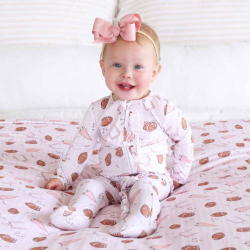 Tiny Touchdowns Ruffle Zipper Footie | Pink