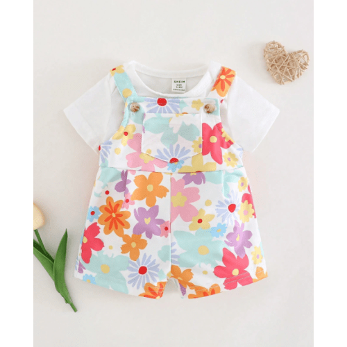 SHEIN Newborn Baby Girl Floral Print Pocket Front Jumpsuit With Shorts, Casual & Versatile | SHEIN USA