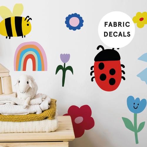 15 Large Colourful Fabric Wall stickers for girls nursery – Peel and Stick removable Decals