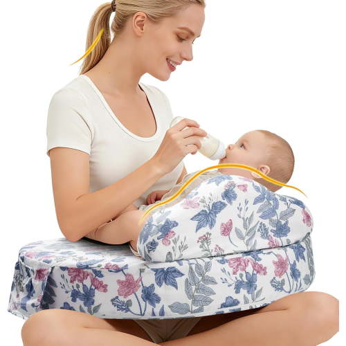 ACGROW Nursing Pillow - Memory Foam Bottle & Breastfeeding Pillow with Safety Fence - Ergonomic Support, with Wider Breast Feeding Cushion, Adjustable, Removable Cover, Baby Safety Certified Violet