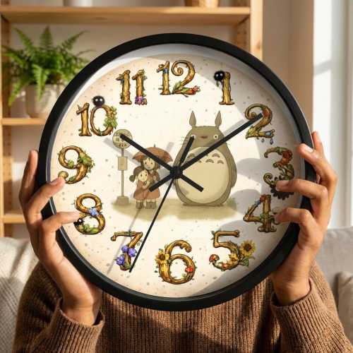 Totoro Forest Wooden Wall Clock, Whimsical Nursery Decor