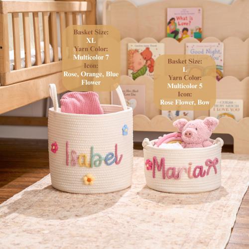 Personalized Handmade Basket • Christmas Gift • Baby Gift • Baby Shower Gift • Baby Basket • I-Cord Knitting Craft • Toy Organizer
