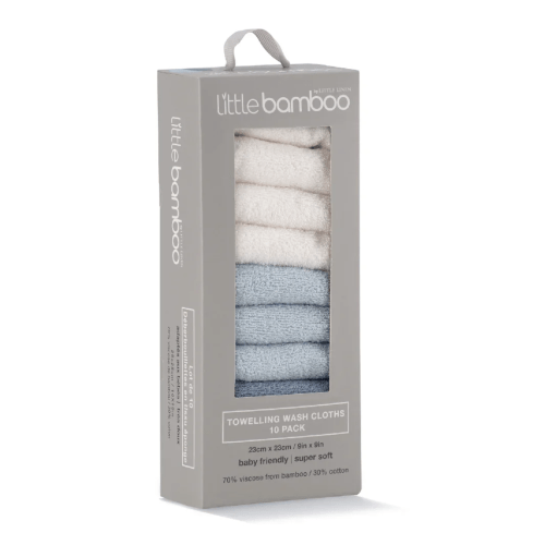 Little Bamboo Towelling Washer 10pk – Soft, Absorbent Baby Washcloths NZ | Retro Blue