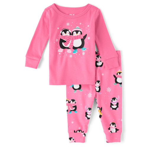 Baby And Toddler Girls Penguin Snug Fit Cotton Pajamas - Pink