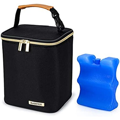 BABEYER Breast Milk Cooler Bag with Ice Pack Fits 4 Baby Bottles Up to 9 Ounce, Baby Bottle Cooler Bag Suitable for Nursing Mom Daycare, Black
