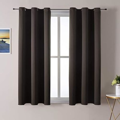 ChrisDowa Grommet Blackout Curtains for Bedroom and Living Room - 2 Panels Set Thermal Insulated Room Darkening Curtains (Brown, 38W x 45L)