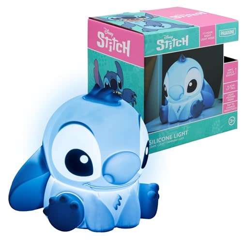 Paladone Disney Stitch Squishy Lamp – Officially Licensed Soft Silicone Night Light, Rechargeable Kids Bedside Lamp with 3 Brightness Levels & Auto-Off, Perfect for Bedroom or Playroom