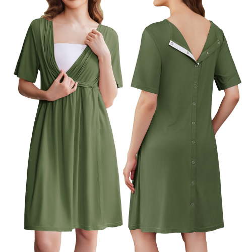 Avidlove Women Maternity Nursing Nightgown with Button Short Sleeve Nursing Dress for Breastfeeding Labor and Delivery Gown for Hospital S-XXL
