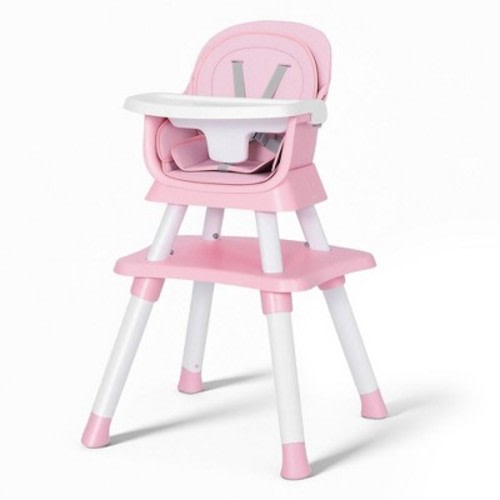 TODECARE Baby High Chair, 8 in 1 Convertible Highchair for Baby& Toddler, Booster Seat, Safety Harness, Removable Tray, White & Pink