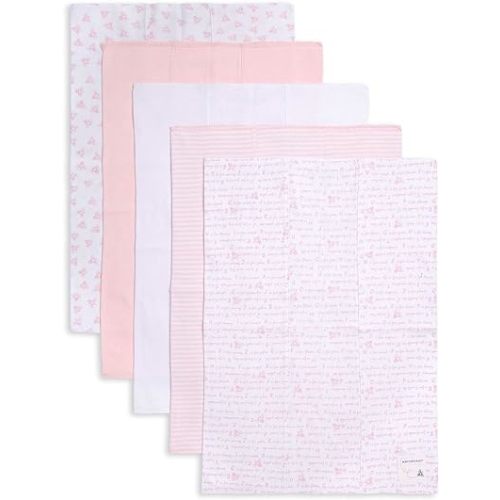 Burts Bees Baby Infant Burp Cloths, 100% Organic Cotton Extra Absorbent Soft Fabric Drool Cloths, 5-Pack Newborn Must-Have Essential Large Burping Cloths, One Size 17 x 11.75 Inches
