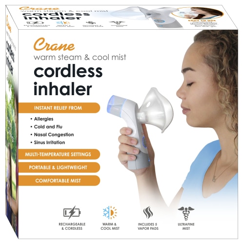 Cordless Steam Inhaler - Warm Steam & Cool Mist Functions, with Vapor Pad Tray - Crane USA