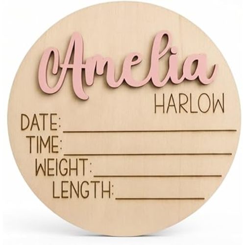 Personalized 3D Baby Name Announcement Sign with Birth Stats Photo Prop
