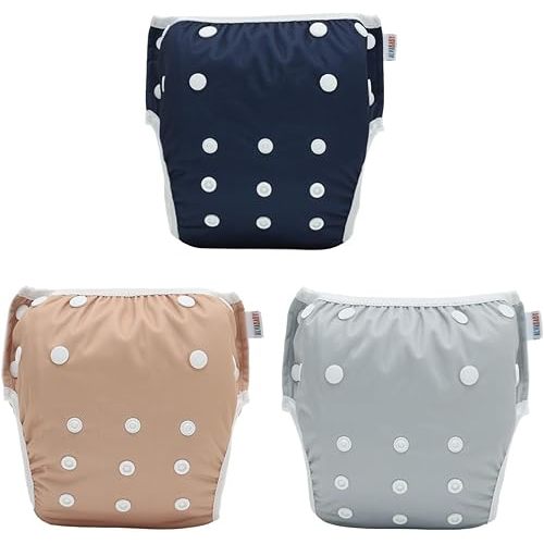 ALVABABY Swim Diapers 3pcs Baby & Toddler Snap One Size Reusable Adjustable Baby Boys' Swim Diapers for Swimming Lessons 3SWY73A