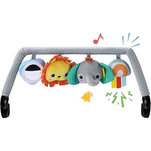 Baby Bouncer Toy Bar Soft with 4 Hanging Sensory Toys Attachment, Compatible with Baby Bjorn Bouncer, with Mirror, Rattle, Crinkle Sound for Babies All Ages (Colorful Animals)