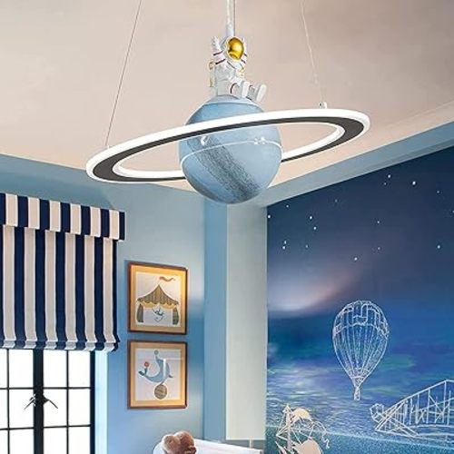 O'NEELDY Astronaut Hanging Lamps, Creative LED Chandeliers with Pendant Dimmable Planet Light for Kids Room, Boys Room, Nursery, Toys Room - 19''/40W