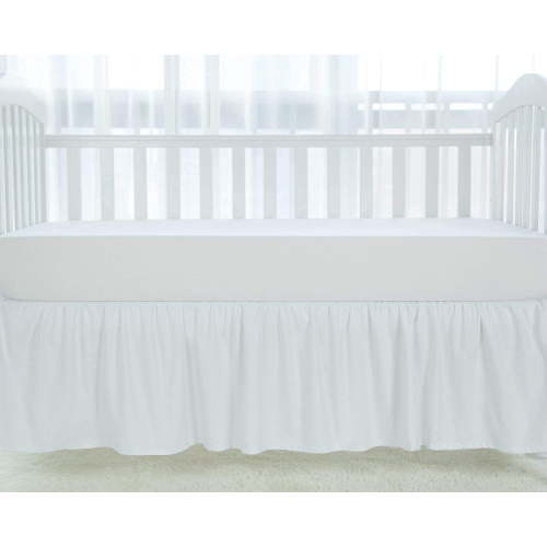Crib Bed Skirt Dust Ruffle Nursery Crib Toddler Bedding Microfiber Fabric Ruffle Bed Skirt for Baby Boys or Girls (28” x 52” x 14’’) - White Solid