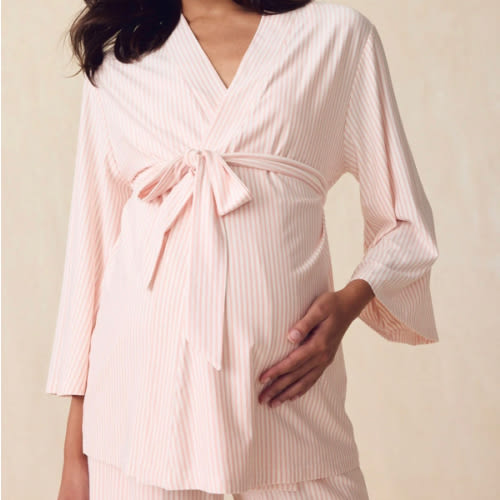LAKE | Women | DreamModal™ Pajamas | English Rose Pencil Stripe Maternity Kimono Bundle