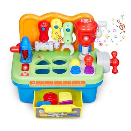 Musical Workbench Toy for Toddlers 2+, Sounds & Lights, Tool Set with Shape Sorter & Pounding Game