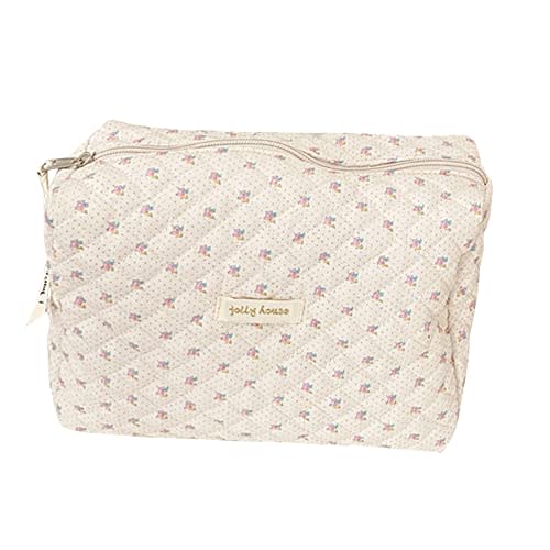 Juoxeepy Cotton Makeup Bag Large Travel Cosmetic Bag Quilted Cosmetic Pouch Coquette Aesthetic Floral Toiletry Bag