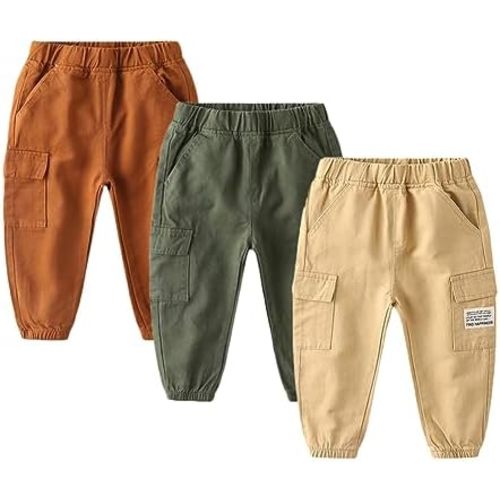 Feidoog Toddler Baby Boys 2/3 Pack Sweatpants Solid Cotton Elastic Waist Trousers Active Jogger Pants
