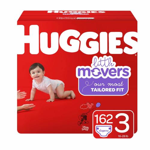 Huggies Little Movers Diapers, Size 3 (16-28 lb.), 162 Ct, One Month Supply (Packaging May Vary)