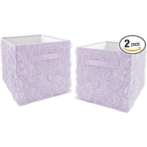 Sweet Jojo Designs Purple Floral Rose Foldable Fabric Storage Cube Bins Boxes Organizer Toys Kids Baby Childrens - Set of 2 - Solid Light Lavender Flower Princess Vintage Boho Shabby Chic Luxury Glam
