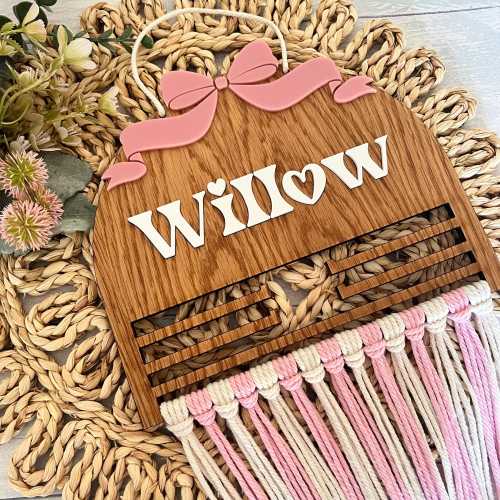 Coquette Wooden Mecrame Bow Holder to organise your collection of hair clips