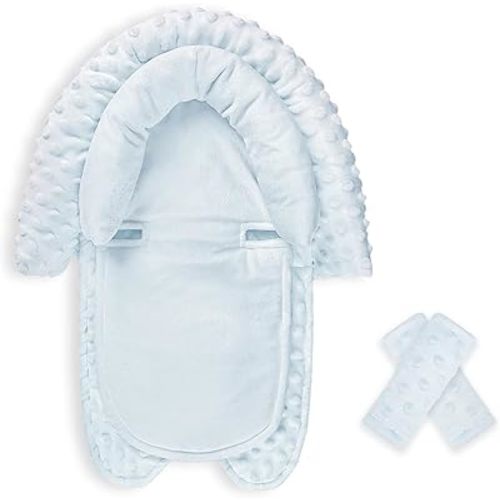 Infant Car Seat Insert, Baby Car Seat Head & Body Support with Straps Pads, Soft Newborn Preemie Carseat Insert Cushion for Girls Boys, Fits Carseat, Stroller, Swing, Bouncer, Light Blue